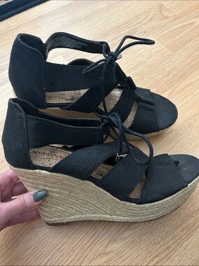 Merona black lace up espadrille wedge sandals